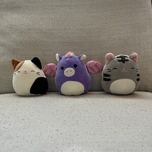 GOOD AS NEW Squishmallows Trio - Calico Cat, Purple Pegasus, Gray Tabby